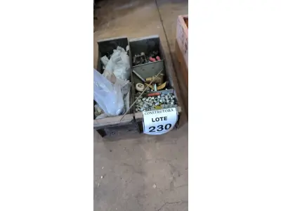 LOTE 230 - 01 LOTE COM ARRUELAS DIVERSAS, PARAFUSOS E PORCAS. (NO ESTADO) ATENÇÃO! FAZER A VISITAÇÃO ANTES DE ARREMATAR, NÃO SABEMOS SE FUNCIONA, LEILÃO NÃO TEM GARANTIA E NEM DEVOLUÇÃO, SUJEITO A POSSÍVEIS AVARIAS VISÍVEIS/OCULTAS E/OU AUSÊNCIA DE COMPONENTES.