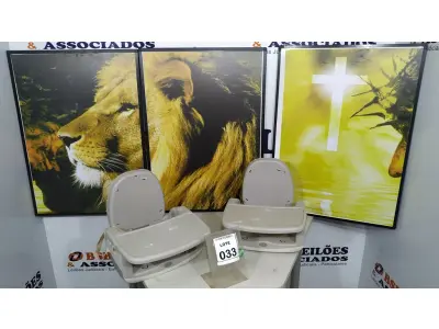 LOTE 033 - 02 CADEIRAS DE ALIMENTAÇÃO PARA CRIANÇAS E 03 QUADROS DECORATIVOS. (NO ESTADO) ATENÇÃO! FAZER A VISITAÇÃO ANTES DE ARREMATAR, NÃO SABEMOS SE FUNCIONA, LEILÃO NÃO TEM GARANTIA E NEM DEVOLUÇÃO, SUJEITO A POSSÍVEIS AVARIAS VISÍVEIS/OCULTAS E/OU AUSÊNCIA DE COMPONENTES.