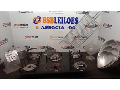 LOTE 213 - 01 COOKTOP 05 BOCAS MARCA FISCHER, 01 PANELA DE PIPOCA, 03 FORMAS DE ALUMÍNIO E UTENSÍLIOS DE COZINHA DIVERSOS. (NO ESTADO) ATENÇÃO! FAZER A VISITAÇÃO ANTES DE ARREMATAR, NÃO SABEMOS SE FUNCIONA, LEILÃO NÃO TEM GARANTIA E NEM DEVOLUÇÃO, SUJEITO A POSSÍVEIS AVARIAS VISÍVEIS/OCULTAS E/OU AUSÊNCIA DE COMPONENTES.