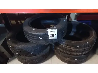 LOTE 294 - 05 PNEUS DE MEDIDAS DIVERSOS. (NO ESTADO) ATENÇÃO! FAZER A VISITAÇÃO ANTES DE ARREMATAR, NÃO SABEMOS SE FUNCIONA, LEILÃO NÃO TEM GARANTIA E NEM DEVOLUÇÃO, SUJEITO A POSSÍVEIS AVARIAS VISÍVEIS/OCULTAS E/OU AUSÊNCIA DE COMPONENTES.