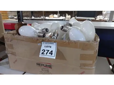 LOTE 274 - 01 LOTE COM GRANDE QUANTIDADE DE LÂMPADAS. (NO ESTADO) ATENÇÃO! FAZER A VISITAÇÃO ANTES DE ARREMATAR, NÃO SABEMOS SE FUNCIONA, LEILÃO NÃO TEM GARANTIA E NEM DEVOLUÇÃO, SUJEITO A POSSÍVEIS AVARIAS VISÍVEIS/OCULTAS E/OU AUSÊNCIA DE COMPONENTES.
