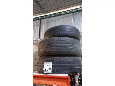 LOTE 234 - 03 PNEUS DE CARRO DE MEDIDAS DIVERSAS. (NO ESTADO) ATENÇÃO! FAZER A VISITAÇÃO ANTES DE ARREMATAR, NÃO SABEMOS SE FUNCIONA, LEILÃO NÃO TEM GARANTIA E NEM DEVOLUÇÃO, SUJEITO A POSSÍVEIS AVARIAS VISÍVEIS/OCULTAS E/OU AUSÊNCIA DE COMPONENTES.