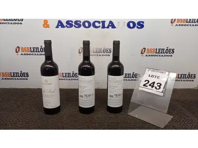 LOTE 243 - 03 GARRAFAS DE VINHO FINO TINTO SECO VALA REAL DE 750ML SAFRA 2019. (NO ESTADO) ATENÇÃO! FAZER A VISITAÇÃO ANTES DE ARREMATAR, NÃO SABEMOS SE FUNCIONA, LEILÃO NÃO TEM GARANTIA E NEM DEVOLUÇÃO, SUJEITO A POSSÍVEIS AVARIAS VISÍVEIS/OCULTAS E/OU AUSÊNCIA DE COMPONENTES.