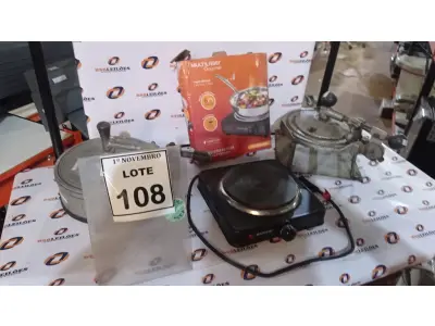LOTE 108 - 01 FOGÃO ELÉTRICO 01 BOCA MARCA MULTILASER E 02 FECHADORES DE MARMITA. (NO ESTADO) ATENÇÃO! FAZER A VISITAÇÃO ANTES DE ARREMATAR, NÃO SABEMOS SE FUNCIONA, LEILÃO NÃO TEM GARANTIA E NEM DEVOLUÇÃO, SUJEITO A POSSÍVEIS AVARIAS VISÍVEIS/OCULTAS E/OU AUSÊNCIA DE COMPONENTES.