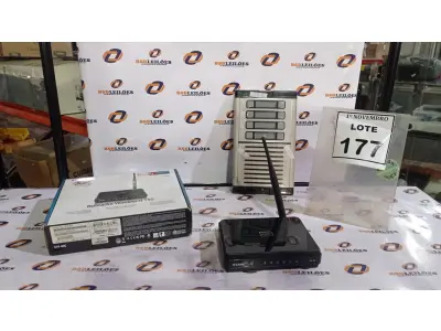 LOTE 177 - 01 ROTEADOR D LINK E 01 INTERFONE. (NO ESTADO) ATENÇÃO! FAZER A VISITAÇÃO ANTES DE ARREMATAR, NÃO SABEMOS SE FUNCIONA. LEILÃO NÃO TEM GARANTIA E NEM DEVOLUÇÃO, SUJEITO A POSSÍVEIS AVARIAS VISÍVEIS/OCULTAS E/OU AUSÊNCIA DE COMPONENTES.