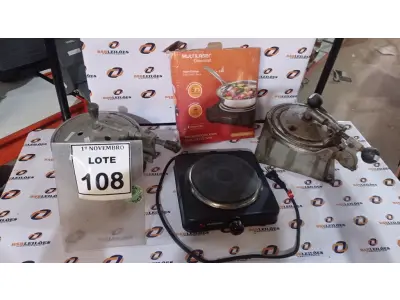 LOTE 108 - 01 FOGÃO ELÉTRICO 01 BOCA MARCA MULTILASER E 02 FECHADORES DE MARMITA. (NO ESTADO) ATENÇÃO! FAZER A VISITAÇÃO ANTES DE ARREMATAR, NÃO SABEMOS SE FUNCIONA, LEILÃO NÃO TEM GARANTIA E NEM DEVOLUÇÃO, SUJEITO A POSSÍVEIS AVARIAS VISÍVEIS/OCULTAS E/OU AUSÊNCIA DE COMPONENTES.