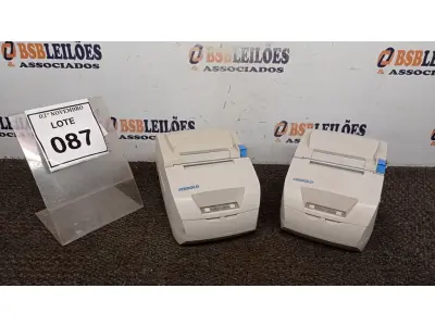 LOTE 087 - 02 IMPRESSORAS DE CUPOM SEM FONTE MARCA DIEBOLD. (NO ESTADO) ATENÇÃO! FAZER A VISITAÇÃO ANTES DE ARREMATAR, NÃO SABEMOS SE FUNCIONA, LEILÃO NÃO TEM GARANTIA E NEM DEVOLUÇÃO, SUJEITO A POSSÍVEIS AVARIAS VISÍVEIS/OCULTAS E/OU AUSÊNCIA DE COMPONENTES.