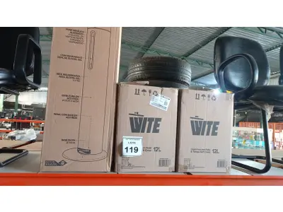 LOTE 119 - 02 LIXEIRAS INOX SEM TAMPA E 01 DISPENSE DE ÁLCOOL EM GEL COM PEDAL. (NO ESTADO) ATENÇÃO! FAZER A VISITAÇÃO ANTES DE ARREMATAR, NÃO SABEMOS SE FUNCIONA, LEILÃO NÃO TEM GARANTIA E NEM DEVOLUÇÃO, SUJEITO A POSSÍVEIS AVARIAS VISÍVEIS/OCULTAS E/OU AUSÊNCIA DE COMPONENTES.