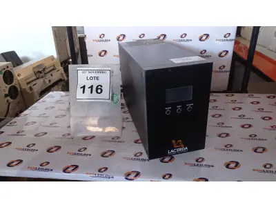 LOTE 116 - 01 NOBREAK MARCA LACERDA 2000VA. (NO ESTADO) ATENÇÃO! FAZER A VISITAÇÃO ANTES DE ARREMATAR, NÃO SABEMOS SE FUNCIONA, LEILÃO NÃO TEM GARANTIA E NEM DEVOLUÇÃO, SUJEITO A POSSÍVEIS AVARIAS VISÍVEIS/OCULTAS E/OU AUSÊNCIA DE COMPONENTES.