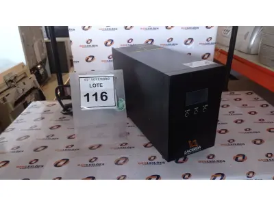 LOTE 116 - 01 NOBREAK MARCA LACERDA 2000VA. (NO ESTADO) ATENÇÃO! FAZER A VISITAÇÃO ANTES DE ARREMATAR, NÃO SABEMOS SE FUNCIONA, LEILÃO NÃO TEM GARANTIA E NEM DEVOLUÇÃO, SUJEITO A POSSÍVEIS AVARIAS VISÍVEIS/OCULTAS E/OU AUSÊNCIA DE COMPONENTES.