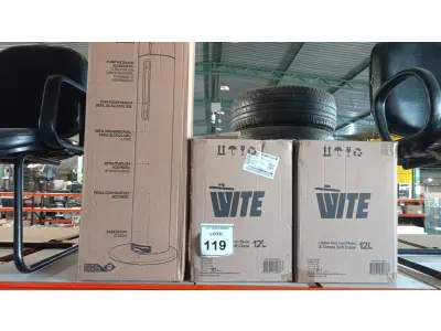 LOTE 119 - 02 LIXEIRAS INOX SEM TAMPA E 01 DISPENSE DE ÁLCOOL EM GEL COM PEDAL. (NO ESTADO) ATENÇÃO! FAZER A VISITAÇÃO ANTES DE ARREMATAR, NÃO SABEMOS SE FUNCIONA, LEILÃO NÃO TEM GARANTIA E NEM DEVOLUÇÃO, SUJEITO A POSSÍVEIS AVARIAS VISÍVEIS/OCULTAS E/OU AUSÊNCIA DE COMPONENTES.