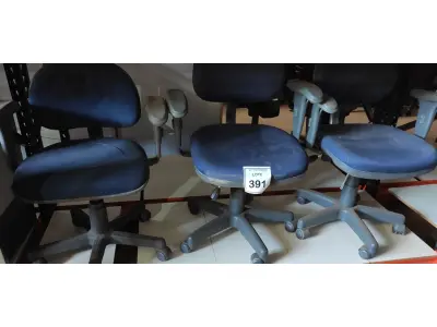 LOTE 391 - 03 CADEIRAS DE ESCRITÓRIO. (NO ESTADO) ATENÇÃO! FAZER A VISITAÇÃO ANTES DE ARREMATAR, NÃO SABEMOS SE FUNCIONA, LEILÃO NÃO TEM GARANTIA E NEM DEVOLUÇÃO, SUJEITO A POSSÍVEIS AVARIAS VISÍVEIS/OCULTAS E/OU AUSÊNCIA DE COMPONENTES.