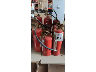 LOTE 218 - 09 EXTINTORES DE INCÊNDIO DE TAMANHOS DIVERSOS. (NO ESTADO) ATENÇÃO! FAZER A VISITAÇÃO ANTES DE ARREMATAR, NÃO SABEMOS SE FUNCIONA, LEILÃO NÃO TEM GARANTIA E NEM DEVOLUÇÃO, SUJEITO A POSSÍVEIS AVARIAS VISÍVEIS/OCULTAS E/OU AUSÊNCIA DE COMPONENTES.
