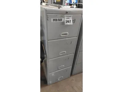 LOTE 267 - 01 ARQUIVO DE AÇO COM 04 GAVETAS. (NO ESTADO) ATENÇÃO! FAZER A VISITAÇÃO ANTES DE ARREMATAR, NÃO SABEMOS SE FUNCIONA, LEILÃO NÃO TEM GARANTIA E NEM DEVOLUÇÃO, SUJEITO A POSSÍVEIS AVARIAS VISÍVEIS/OCULTAS E/OU AUSÊNCIA DE COMPONENTES.