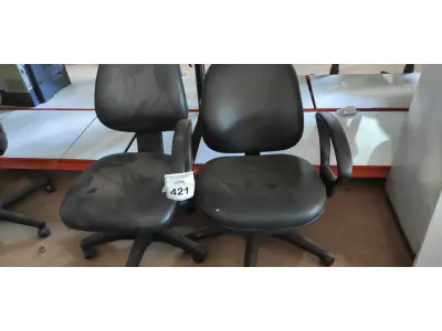 LOTE 421 - 02 CADEIRAS DE ESCRITÓRIO. (NO ESTADO) ATENÇÃO! FAZER A VISITAÇÃO ANTES DE ARREMATAR, NÃO SABEMOS SE FUNCIONA, LEILÃO NÃO TEM GARANTIA E NEM DEVOLUÇÃO, SUJEITO A POSSÍVEIS AVARIAS VISÍVEIS/OCULTAS E/OU AUSÊNCIA DE COMPONENTES.