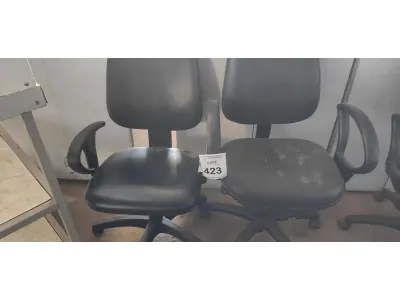 LOTE 423 - 02 CADEIRAS DE ESCRITÓRIO. (NO ESTADO) ATENÇÃO! FAZER A VISITAÇÃO ANTES DE ARREMATAR, NÃO SABEMOS SE FUNCIONA, LEILÃO NÃO TEM GARANTIA E NEM DEVOLUÇÃO, SUJEITO A POSSÍVEIS AVARIAS VISÍVEIS/OCULTAS E/OU AUSÊNCIA DE COMPONENTES.