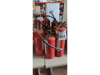 LOTE 218 - 09 EXTINTORES DE INCÊNDIO DE TAMANHOS DIVERSOS. (NO ESTADO) ATENÇÃO! FAZER A VISITAÇÃO ANTES DE ARREMATAR, NÃO SABEMOS SE FUNCIONA, LEILÃO NÃO TEM GARANTIA E NEM DEVOLUÇÃO, SUJEITO A POSSÍVEIS AVARIAS VISÍVEIS/OCULTAS E/OU AUSÊNCIA DE COMPONENTES.