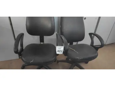 LOTE 422 - 02 CADEIRAS DE ESCRITÓRIO. (NO ESTADO) ATENÇÃO! FAZER A VISITAÇÃO ANTES DE ARREMATAR, NÃO SABEMOS SE FUNCIONA, LEILÃO NÃO TEM GARANTIA E NEM DEVOLUÇÃO, SUJEITO A POSSÍVEIS AVARIAS VISÍVEIS/OCULTAS E/OU AUSÊNCIA DE COMPONENTES.