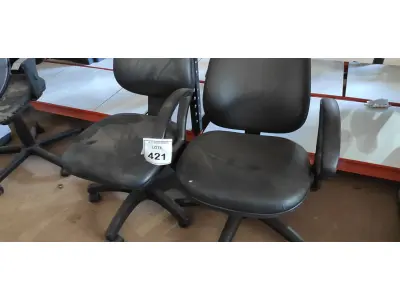 LOTE 421 - 02 CADEIRAS DE ESCRITÓRIO. (NO ESTADO) ATENÇÃO! FAZER A VISITAÇÃO ANTES DE ARREMATAR, NÃO SABEMOS SE FUNCIONA, LEILÃO NÃO TEM GARANTIA E NEM DEVOLUÇÃO, SUJEITO A POSSÍVEIS AVARIAS VISÍVEIS/OCULTAS E/OU AUSÊNCIA DE COMPONENTES.