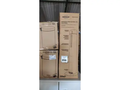 LOTE 209 - 02 LIXEIRAS INOX SEM TAMPA E 01 DISPENSE DE ÁLCOOL EM GEL COM PEDAL. (NO ESTADO) ATENÇÃO! FAZER A VISITAÇÃO ANTES DE ARREMATAR, NÃO SABEMOS SE FUNCIONA, LEILÃO NÃO TEM GARANTIA E NEM DEVOLUÇÃO, SUJEITO A POSSÍVEIS AVARIAS VISÍVEIS/OCULTAS E/OU AUSÊNCIA DE COMPONENTES.