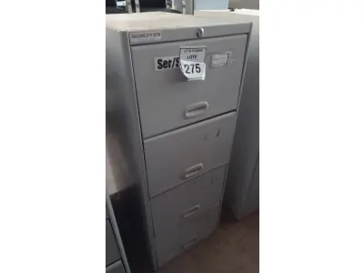 LOTE 275 - 01 ARQUIVO DE AÇO COM 04 GAVETAS. (NO ESTADO) ATENÇÃO! FAZER A VISITAÇÃO ANTES DE ARREMATAR, NÃO SABEMOS SE FUNCIONA, LEILÃO NÃO TEM GARANTIA E NEM DEVOLUÇÃO, SUJEITO A POSSÍVEIS AVARIAS VISÍVEIS/OCULTAS E/OU AUSÊNCIA DE COMPONENTES.