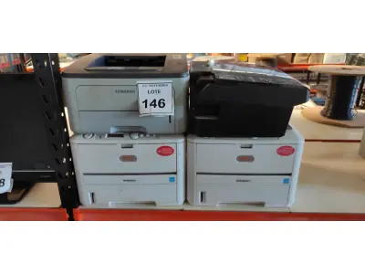 LOTE 146 - 04 IMPRESSORAS DE MARCAS E MODELOS DIVERSOS. (NO ESTADO) ATENÇÃO! FAZER A VISITAÇÃO ANTES DE ARREMATAR, NÃO SABEMOS SE FUNCIONA, LEILÃO NÃO TEM GARANTIA E NEM DEVOLUÇÃO, SUJEITO A POSSÍVEIS AVARIAS VISÍVEIS/OCULTAS E/OU AUSÊNCIA DE COMPONENTES.