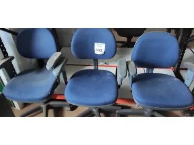 LOTE 393 - 03 CADEIRAS DE ESCRITÓRIO. (NO ESTADO) ATENÇÃO! FAZER A VISITAÇÃO ANTES DE ARREMATAR, NÃO SABEMOS SE FUNCIONA, LEILÃO NÃO TEM GARANTIA E NEM DEVOLUÇÃO, SUJEITO A POSSÍVEIS AVARIAS VISÍVEIS/OCULTAS E/OU AUSÊNCIA DE COMPONENTES.