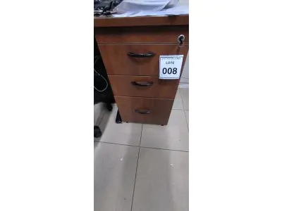 LOTE 008 - 01 GAVETEIRO EM MADEIRA 03 GAVETAS. (NO ESTADO) ATENÇÃO! FAZER A VISITAÇÃO ANTES DE ARREMATAR, NÃO SABEMOS SE FUNCIONA, LEILÃO NÃO TEM GARANTIA E NEM DEVOLUÇÃO, SUJEITO A POSSÍVEIS AVARIAS VISÍVEIS/OCULTAS E/OU AUSÊNCIA DE COMPONENTES.