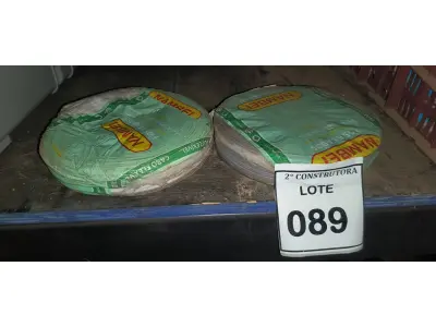 LOTE 089 - 02 ROLOS DE FIO 1X1,5MM ANTI CHAMA 450/750 100M NA COR BRANCO E CINZA. (NO ESTADO) ATENÇÃO! FAZER A VISITAÇÃO ANTES DE ARREMATAR, NÃO SABEMOS SE FUNCIONA, LEILÃO NÃO TEM GARANTIA E NEM DEVOLUÇÃO, SUJEITO A POSSÍVEIS AVARIAS VISÍVEIS/OCULTAS E/OU AUSÊNCIA DE COMPONENTES.