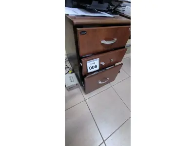 LOTE 006 - 01 GAVETEIRO EM MADEIRA 03 GAVETAS. (NO ESTADO) ATENÇÃO! FAZER A VISITAÇÃO ANTES DE ARREMATAR, NÃO SABEMOS SE FUNCIONA, LEILÃO NÃO TEM GARANTIA E NEM DEVOLUÇÃO, SUJEITO A POSSÍVEIS AVARIAS VISÍVEIS/OCULTAS E/OU AUSÊNCIA DE COMPONENTES.