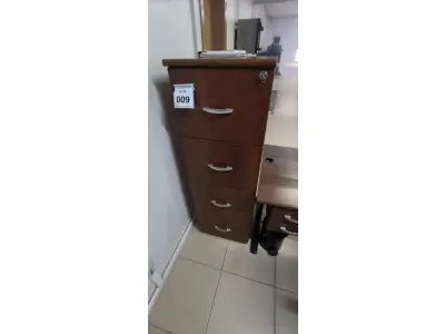 LOTE 009 - 01 ARQUIVO EM MADEIRA COM 04 GAVETAS. (NO ESTADO) ATENÇÃO! FAZER A VISITAÇÃO ANTES DE ARREMATAR, NÃO SABEMOS SE FUNCIONA, LEILÃO NÃO TEM GARANTIA E NEM DEVOLUÇÃO, SUJEITO A POSSÍVEIS AVARIAS VISÍVEIS/OCULTAS E/OU AUSÊNCIA DE COMPONENTES.