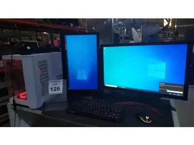 LOTE 126 - 01 PC GAMER COMPLETO, GABINETE AIGO AQUÁRIO, MONITOR ACER 165HZ 24’’, MONITOR SECUNDÁRIO MARCA AOC, PROCESSADOR RYZEN 5 2600, PLACA MÃE GIGABITE B450, MEMÓRIA RAM 2X8, WATERCOLER RISE MOD, PLACA DE VÍDEO RX 580 8GB, FONTE REDRAGON RGPS 500W 80 PLUS BRONZE, SSD NVME KINGSTON 500GB, TECLADO REDRAGON KUMARA, MOUSE LOGITECH G203 E HEADSET MANCER. (NO ESTADO) ATENÇÃO! FAZER A VISITAÇÃO ANTES DE ARREMATAR, NÃO SABEMOS SE FUNCIONA, LEILÃO NÃO TEM GARANTIA E NEM DEVOLUÇÃO, SUJEITO A POSSÍVEIS AVARIAS VISÍVEIS/OCULTAS E/OU AUSÊNCIA DE COMPONENTES.