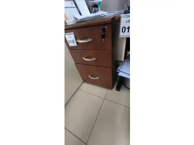 LOTE 015 - 01 GAVETEIRO EM MADEIRA 03 GAVETAS NA COR MARROM. (NO ESTADO) ATENÇÃO! FAZER A VISITAÇÃO ANTES DE ARREMATAR, NÃO SABEMOS SE FUNCIONA, LEILÃO NÃO TEM GARANTIA E NEM DEVOLUÇÃO, SUJEITO A POSSÍVEIS AVARIAS VISÍVEIS/OCULTAS E/OU AUSÊNCIA DE COMPONENTES.