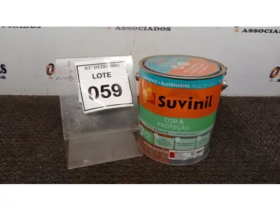 LOTE 059 - 01 LATA DE TINTA ESMALTE DE 3,6L NA COR BRILHANTE VERMELHO MARCA SUVINIL. (NO ESTADO) ATENÇÃO! FAZER A VISITAÇÃO ANTES DE ARREMATAR, NÃO SABEMOS SE FUNCIONA, LEILÃO NÃO TEM GARANTIA E NEM DEVOLUÇÃO, SUJEITO A POSSÍVEIS AVARIAS VISÍVEIS/OCULTAS E/OU AUSÊNCIA DE COMPONENTES.
