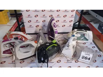 LOTE 264 - 08 FERROS DE PASSAR DE MARCAS E MODELOS DIVERSOS. (NO ESTADO) ATENÇÃO! FAZER A VISITAÇÃO ANTES DE ARREMATAR, NÃO SABEMOS SE FUNCIONA, LEILÃO NÃO TEM GARANTIA E NEM DEVOLUÇÃO, SUJEITO A POSSÍVEIS AVARIAS VISÍVEIS/OCULTAS E/OU AUSÊNCIA DE COMPONENTES.