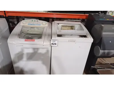 LOTE 424 - 02 MÁQUINAS DE LAVAR PARA RETIRADA DE PEÇAS. (NO ESTADO) ATENÇÃO! FAZER A VISITAÇÃO ANTES DE ARREMATAR, NÃO SABEMOS SE FUNCIONA, LEILÃO NÃO TEM GARANTIA E NEM DEVOLUÇÃO, SUJEITO A POSSÍVEIS AVARIAS VISÍVEIS/OCULTAS E/OU AUSÊNCIA DE COMPONENTES.