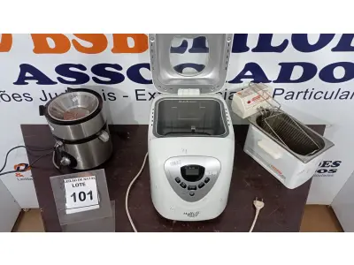 LOTE 101 - 01 FRITADEIRA ELÉTRICA, 01 PROCESSADOR DE ALIMENTOS E 01 MÁQUINA DE PÃO MULTI PANE. (NO ESTADO) ATENÇÃO! FAZER A VISITAÇÃO ANTES DE ARREMATAR, NÃO SABEMOS SE FUNCIONA, LEILÃO NÃO TEM GARANTIA E NEM DEVOLUÇÃO, SUJEITO A POSSÍVEIS AVARIAS VISÍVEIS/OCULTAS E/OU AUSÊNCIA DE COMPONENTES.