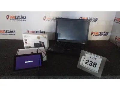 LOTE 238 - 01 TABLET MARCA POWERPACK E 01 NOTEBOOK SÉRIE THINKPAD MARCA LENOVO. (NO ESTADO) ATENÇÃO! FAZER A VISITAÇÃO ANTES DE ARREMATAR, NÃO SABEMOS SE FUNCIONA, LEILÃO NÃO TEM GARANTIA E NEM DEVOLUÇÃO, SUJEITO A POSSÍVEIS AVARIAS VISÍVEIS/OCULTAS E/OU AUSÊNCIA DE COMPONENTES.