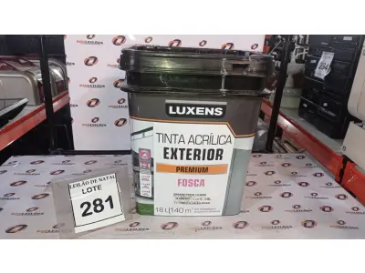 LOTE 281 - 01 BALDE DE TINTA ACRÍLICA EXTERIOR PREMIUM 18L NA COR ORGAND FOSCO MARCA LUXENS. (NO ESTADO) ATENÇÃO! FAZER A VISITAÇÃO ANTES DE ARREMATAR, NÃO SABEMOS SE FUNCIONA, LEILÃO NÃO TEM GARANTIA E NEM DEVOLUÇÃO, SUJEITO A POSSÍVEIS AVARIAS VISÍVEIS/OCULTAS E/OU AUSÊNCIA DE COMPONENTES.