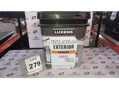 LOTE 279 - 01 BALDE DE TINTA ACRÍLICA EXTERIOR PREMIUM 18L NA COR SARI FOSCO MARCA LUXENS. (NO ESTADO) ATENÇÃO! FAZER A VISITAÇÃO ANTES DE ARREMATAR, NÃO SABEMOS SE FUNCIONA, LEILÃO NÃO TEM GARANTIA E NEM DEVOLUÇÃO, SUJEITO A POSSÍVEIS AVARIAS VISÍVEIS/OCULTAS E/OU AUSÊNCIA DE COMPONENTES.
