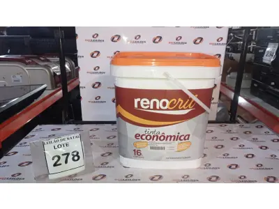 LOTE 278 - 01 BALDE DE TINTA ECONÔMICA DE 16L NA COR BRANCO NEVE MARCA RENOCRIL. (NO ESTADO) ATENÇÃO! FAZER A VISITAÇÃO ANTES DE ARREMATAR, NÃO SABEMOS SE FUNCIONA, LEILÃO NÃO TEM GARANTIA E NEM DEVOLUÇÃO, SUJEITO A POSSÍVEIS AVARIAS VISÍVEIS/OCULTAS E/OU AUSÊNCIA DE COMPONENTES.