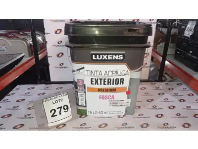 LOTE 279 - 01 BALDE DE TINTA ACRÍLICA EXTERIOR PREMIUM 18L NA COR SARI FOSCO MARCA LUXENS. (NO ESTADO) ATENÇÃO! FAZER A VISITAÇÃO ANTES DE ARREMATAR, NÃO SABEMOS SE FUNCIONA, LEILÃO NÃO TEM GARANTIA E NEM DEVOLUÇÃO, SUJEITO A POSSÍVEIS AVARIAS VISÍVEIS/OCULTAS E/OU AUSÊNCIA DE COMPONENTES.