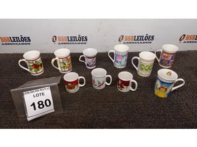 LOTE 180 - 03 XÍCARAS DECORATIVAS E 07 CANECAS DECORATIVAS. (NO ESTADO) ATENÇÃO! FAZER A VISITAÇÃO ANTES DE ARREMATAR, NÃO SABEMOS SE FUNCIONA, LEILÃO NÃO TEM GARANTIA E NEM DEVOLUÇÃO, SUJEITO A POSSÍVEIS AVARIAS VISÍVEIS/OCULTAS E/OU AUSÊNCIA DE COMPONENTES.