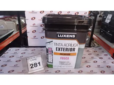 LOTE 281 - 01 BALDE DE TINTA ACRÍLICA EXTERIOR PREMIUM 18L NA COR ORGAND FOSCO MARCA LUXENS. (NO ESTADO) ATENÇÃO! FAZER A VISITAÇÃO ANTES DE ARREMATAR, NÃO SABEMOS SE FUNCIONA, LEILÃO NÃO TEM GARANTIA E NEM DEVOLUÇÃO, SUJEITO A POSSÍVEIS AVARIAS VISÍVEIS/OCULTAS E/OU AUSÊNCIA DE COMPONENTES.