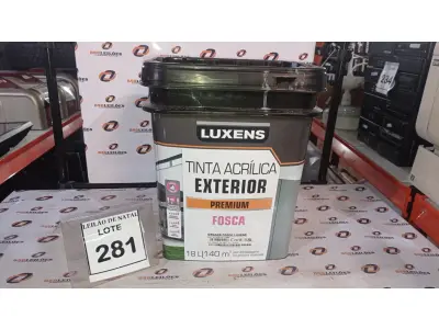 LOTE 281 - 01 BALDE DE TINTA ACRÍLICA EXTERIOR PREMIUM 18L NA COR ORGAND FOSCO MARCA LUXENS. (NO ESTADO) ATENÇÃO! FAZER A VISITAÇÃO ANTES DE ARREMATAR, NÃO SABEMOS SE FUNCIONA, LEILÃO NÃO TEM GARANTIA E NEM DEVOLUÇÃO, SUJEITO A POSSÍVEIS AVARIAS VISÍVEIS/OCULTAS E/OU AUSÊNCIA DE COMPONENTES.