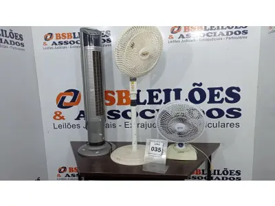LOTE 035 - 03 VENTILADORES DE MARCAS E MODELOS DIVERSOS. (NO ESTADO) ATENÇÃO! FAZER A VISITAÇÃO ANTES DE ARREMATAR, NÃO SABEMOS SE FUNCIONA, LEILÃO NÃO TEM GARANTIA E NEM DEVOLUÇÃO, SUJEITO A POSSÍVEIS AVARIAS VISÍVEIS/OCULTAS E/OU AUSÊNCIA DE COMPONENTES.