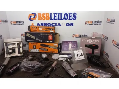 LOTE 138 - 02 ESCOVAS DE CABELO MARCA MALLORY, 01 PRANCHA DE CABELO MARCA MALLORY, 01 DEPILADOR MARCA GAMA, 02 MÁQUINAS DE CORTAR CABELO MARCA MEGA E 03 SECADORES DE CABELO MARCA E MODELOS DIVERSOS 220V. (NO ESTADO) ATENÇÃO! FAZER A VISITAÇÃO ANTES DE ARREMATAR, NÃO SABEMOS SE FUNCIONA, LEILÃO NÃO TEM GARANTIA E NEM DEVOLUÇÃO, SUJEITO A POSSÍVEIS AVARIAS VISÍVEIS/OCULTAS E/OU AUSÊNCIA DE COMPONENTES.