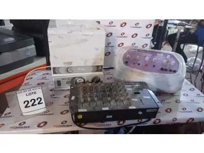 LOTE 222 - 01 ESTUFA PARA ESTERILIZAÇÃO, 01 MESA DE SOM MODELO MXM 8MARCA WATTOM E 01 APARELHO DE ALTA FREQUÊNCIA BELLE FACE MARCA ELETROBEL. (NO ESTADO) ATENÇÃO! FAZER A VISITAÇÃO ANTES DE ARREMATAR, NÃO SABEMOS SE FUNCIONA, LEILÃO NÃO TEM GARANTIA E NEM DEVOLUÇÃO, SUJEITO A POSSÍVEIS AVARIAS VISÍVEIS/OCULTAS E/OU AUSÊNCIA DE COMPONENTES.