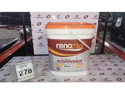 LOTE 278 - 01 BALDE DE TINTA ECONÔMICA DE 16L NA COR BRANCO NEVE MARCA RENOCRIL. (NO ESTADO) ATENÇÃO! FAZER A VISITAÇÃO ANTES DE ARREMATAR, NÃO SABEMOS SE FUNCIONA, LEILÃO NÃO TEM GARANTIA E NEM DEVOLUÇÃO, SUJEITO A POSSÍVEIS AVARIAS VISÍVEIS/OCULTAS E/OU AUSÊNCIA DE COMPONENTES.