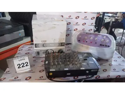 LOTE 222 - 01 ESTUFA PARA ESTERILIZAÇÃO, 01 MESA DE SOM MODELO MXM 8MARCA WATTOM E 01 APARELHO DE ALTA FREQUÊNCIA BELLE FACE MARCA ELETROBEL. (NO ESTADO) ATENÇÃO! FAZER A VISITAÇÃO ANTES DE ARREMATAR, NÃO SABEMOS SE FUNCIONA, LEILÃO NÃO TEM GARANTIA E NEM DEVOLUÇÃO, SUJEITO A POSSÍVEIS AVARIAS VISÍVEIS/OCULTAS E/OU AUSÊNCIA DE COMPONENTES.